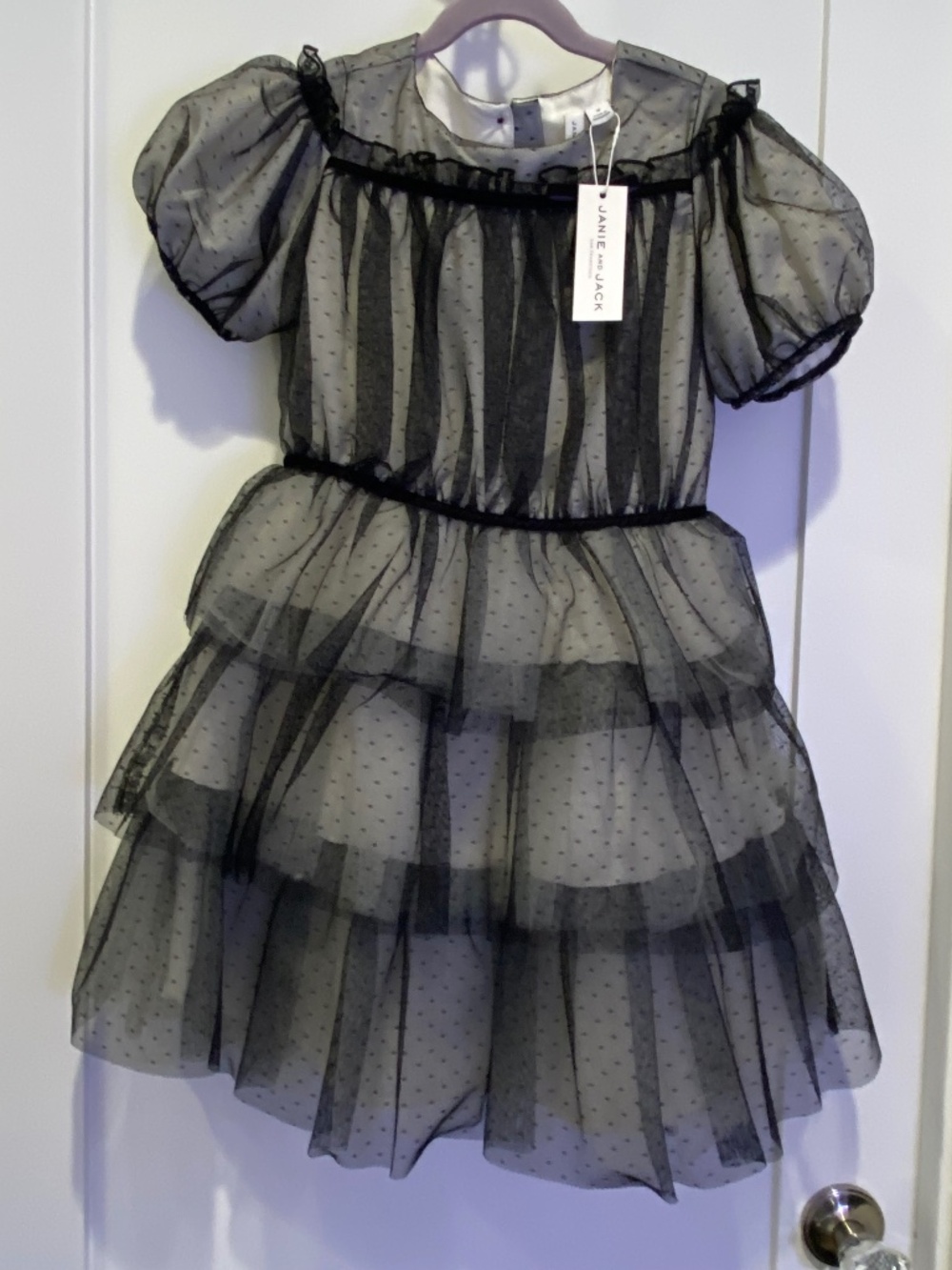 Janie and Jack Sheer Black Polka Dot Tulle Tiered Dress - NWT